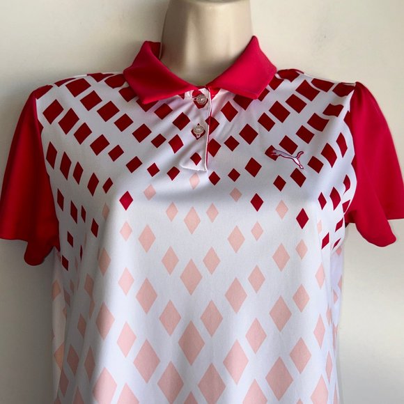 PUMA GOLF Women's Pink White Red Print Polo Shirt Size Small ~ EUC - Picture 2 of 11